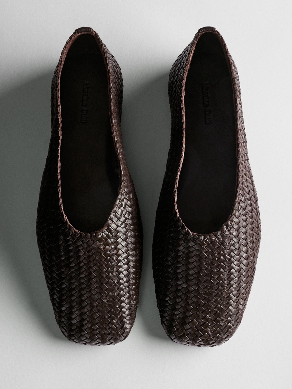 Massimo Dutti Braided Leather Ballet Flats - Brown